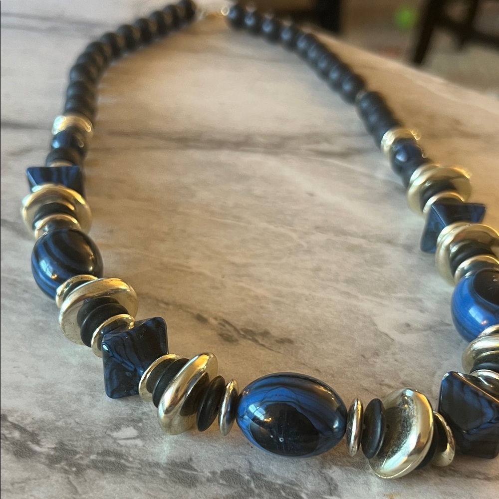 Blue and Silver Beaded Necklace